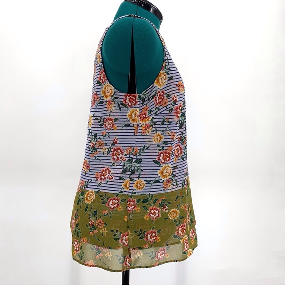 Cabi Penelope Top #5354, Floral and Striped Print Sleeveless Layered Top, Medium - Picture 12 of 17